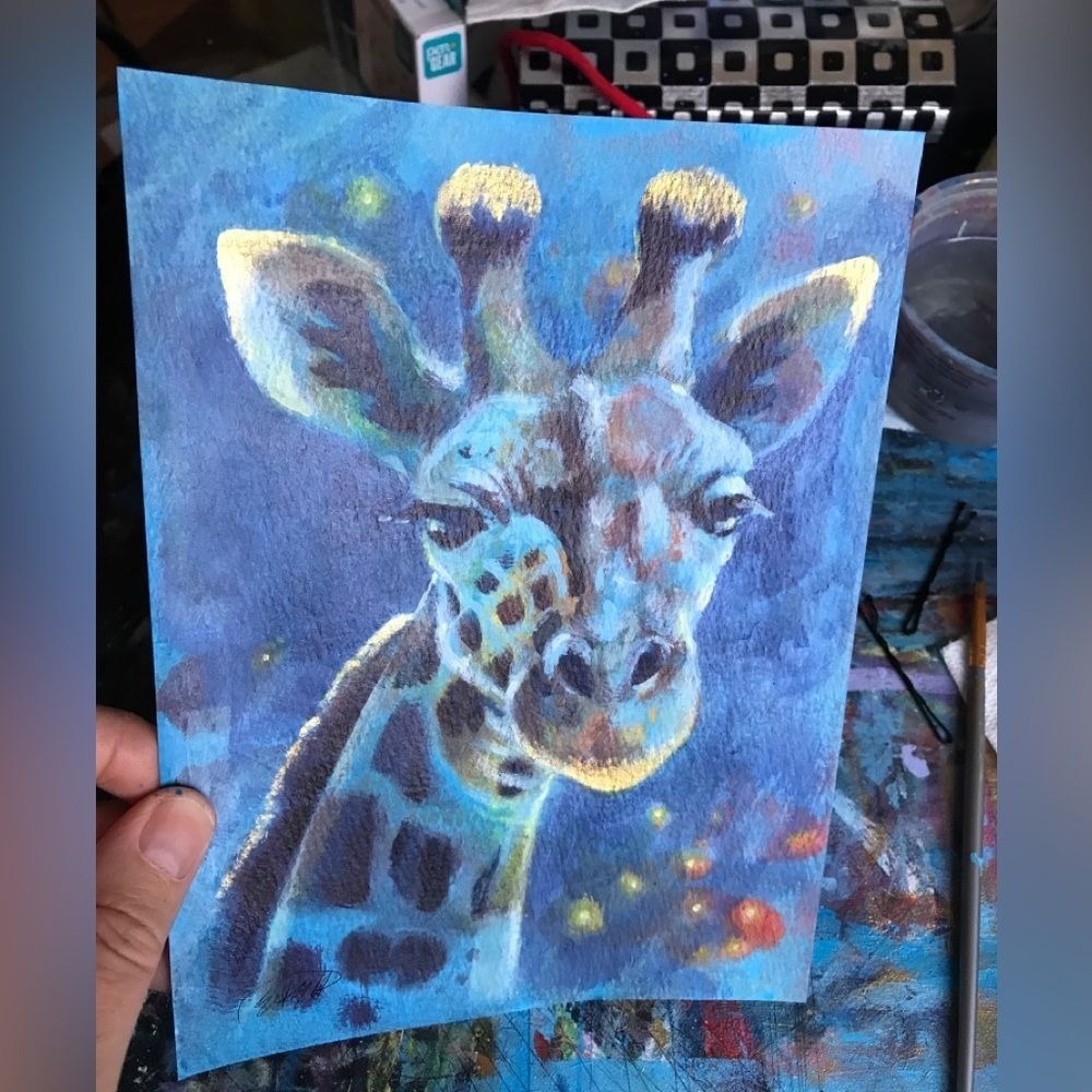 Original Painting Giraffe wildlife Art Ooak nature Surrealism artwork Artettina